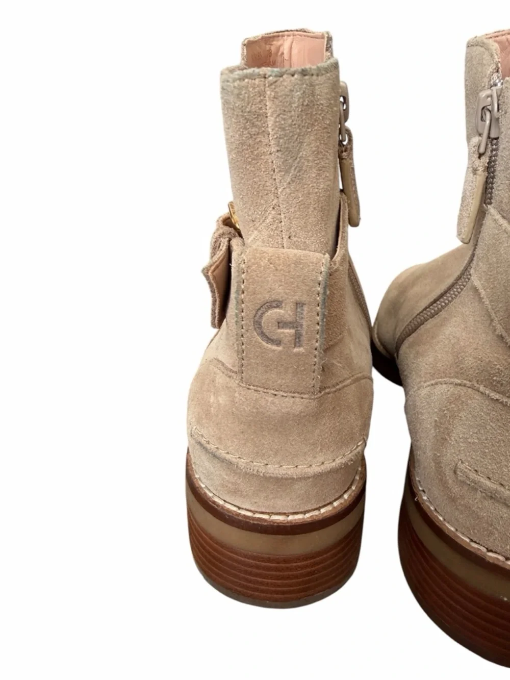Cole Haan Beige Suede Ankle‎ Boots with Side Buckle